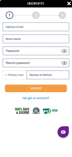 Modulo registrazione su Grato Win Casino con campi email, username, password e numero di telefono per creare account in pochi minuti con bonus immediato